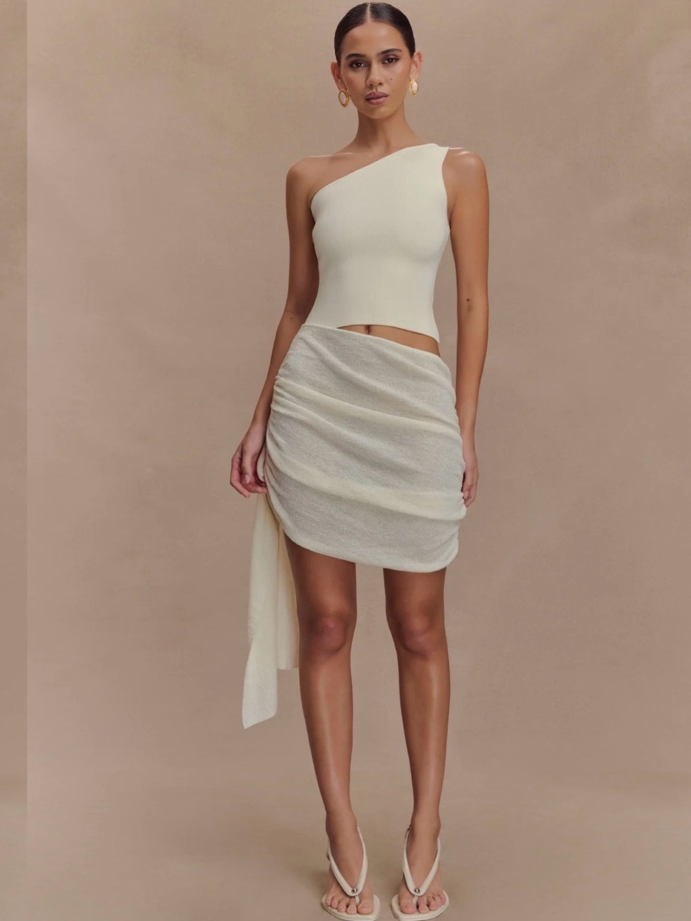 Meshki One-Shoulder Cream Two-Piece Set